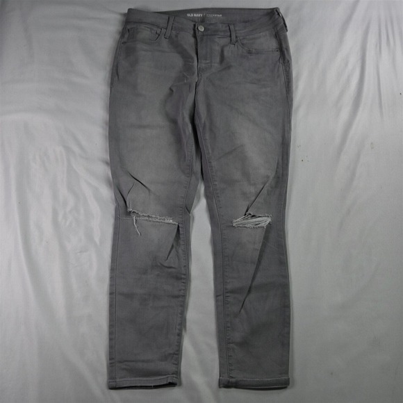 Old Navy 8 Rockstar Mid Rise‎ Skinny Gray Destroyed Stretch Denim Womens Jeans - Picture 1 of 9